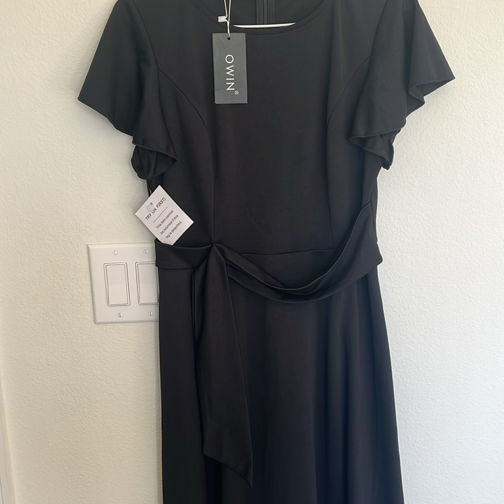 OWIN Womens Elegant Ruffle Sleeve Flared A Line Swing Casual Dress NWT size M